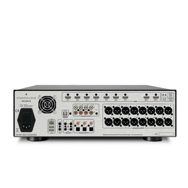 Заден панел на StormAudio ISP Core 16 с XLR и HDMI връзки